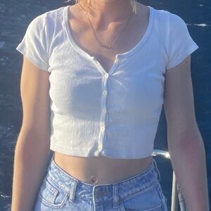 Brandy Melville button up white tee one size